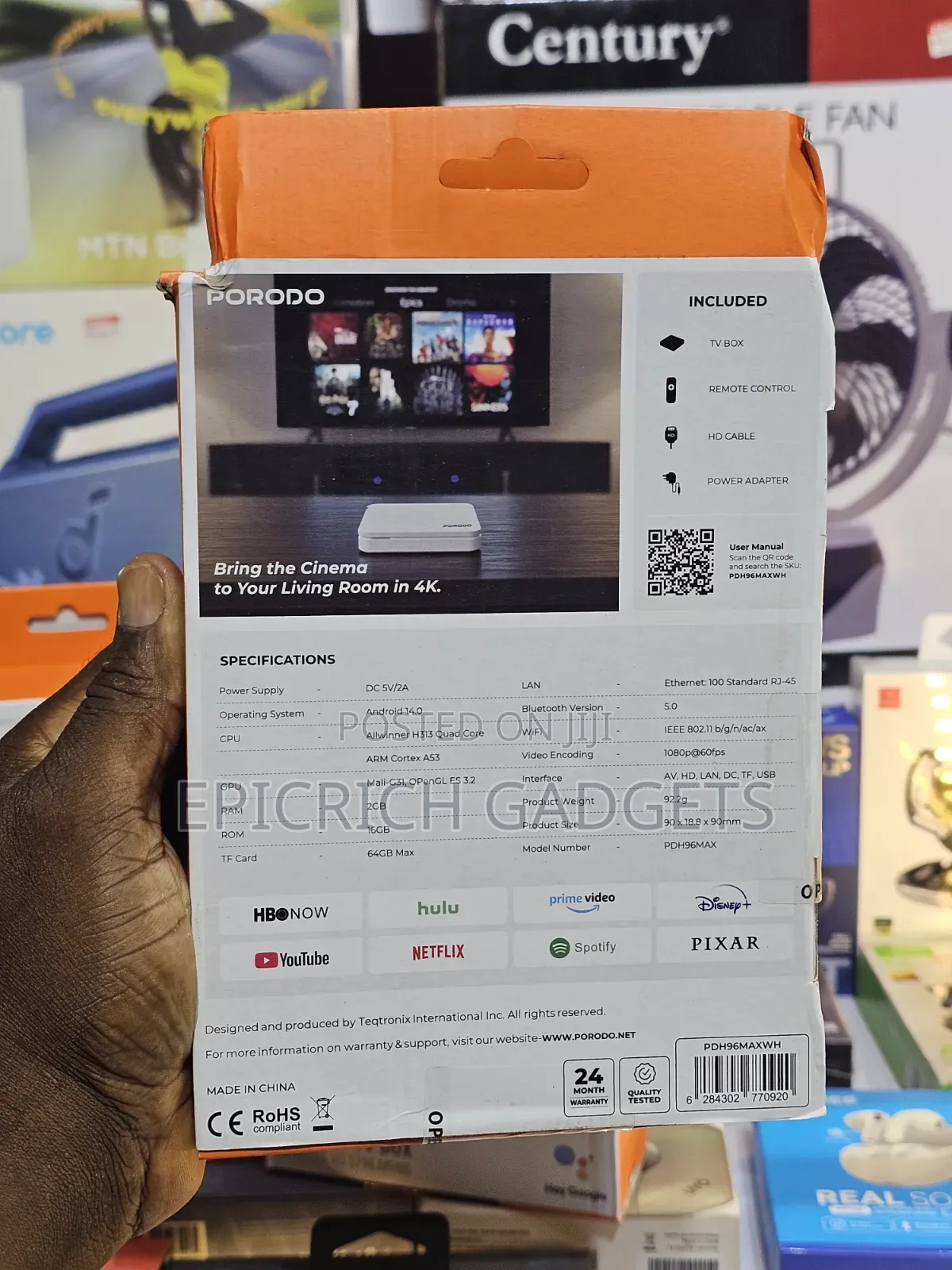 Porodo Echobox Android 14 Ultra Hd Streaming Tv Box