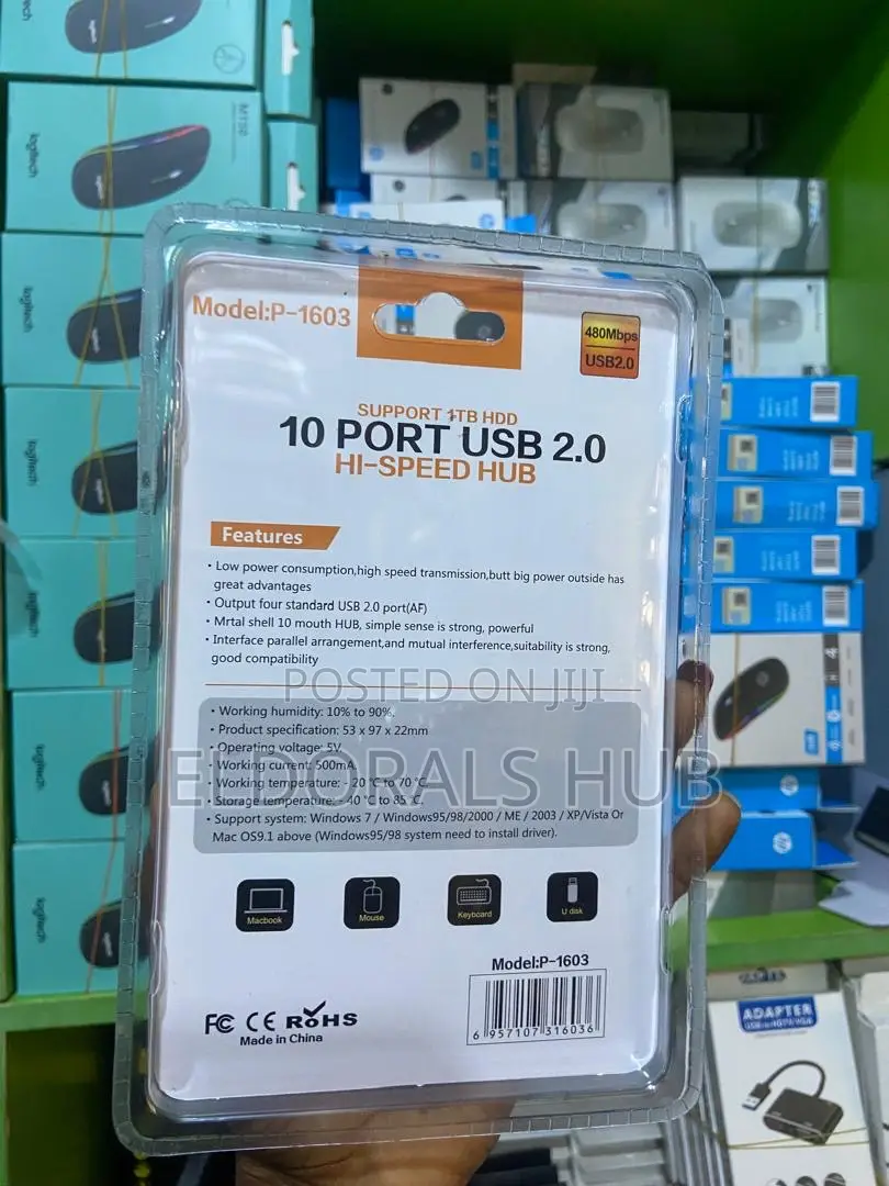 10 Port Usb 2.0 Hub High Speed Usb Splitter for Laptop Pc-Model P-1603