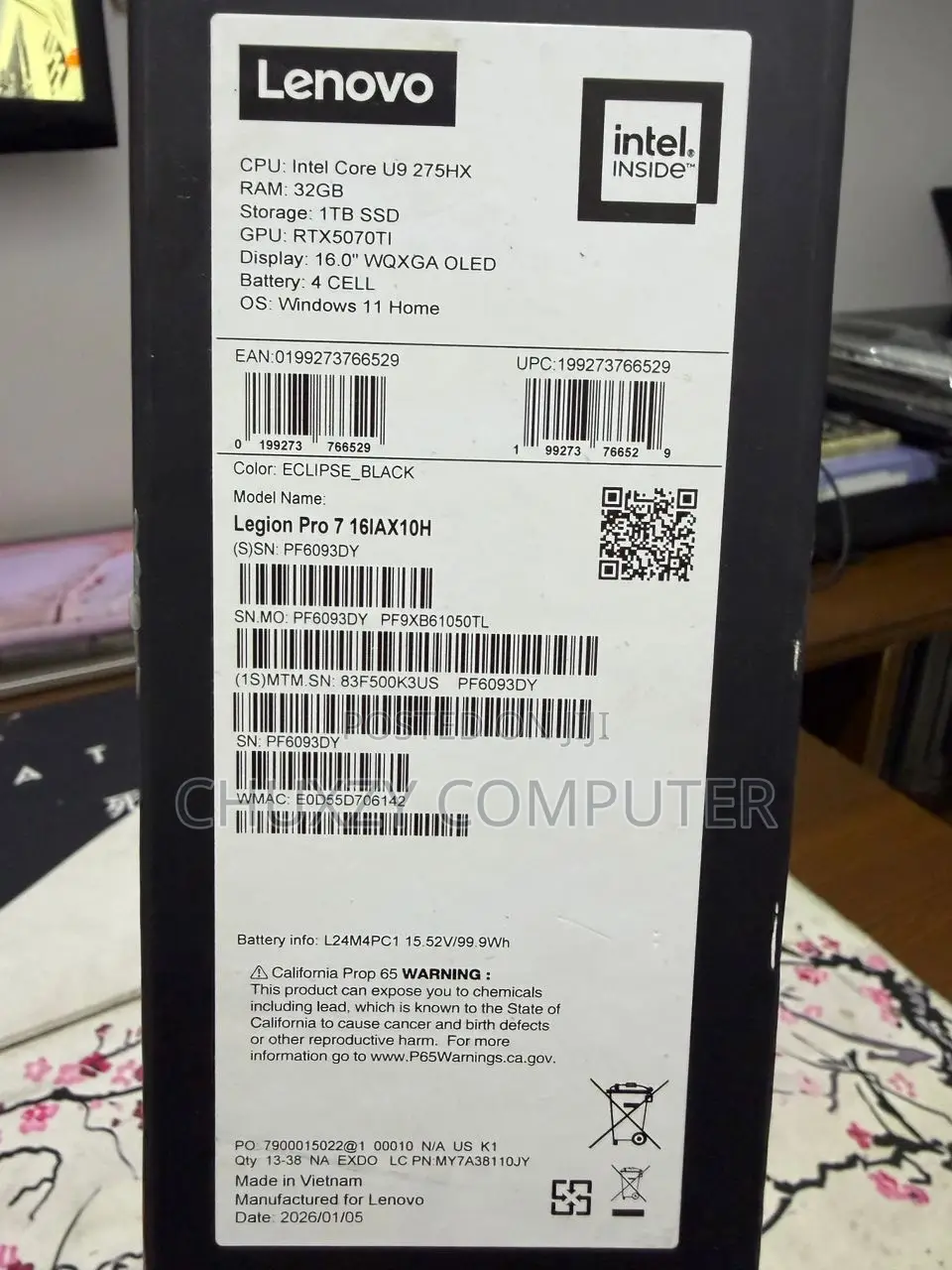 New Laptop Lenovo Legion Pro 7 32GB Intel Core Ultra 9 SSD 1T