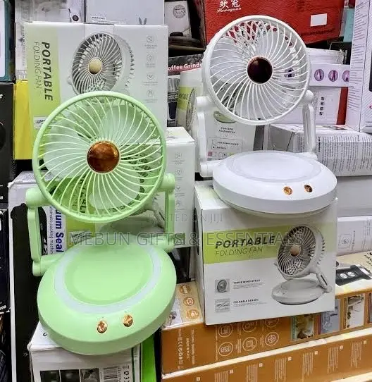 Foldable and Rotating Rechargeable Fan With Light