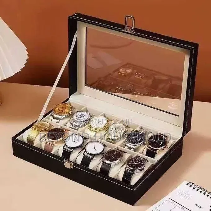 Premium 12-Slot Leather Wrist Watch Display Organizer