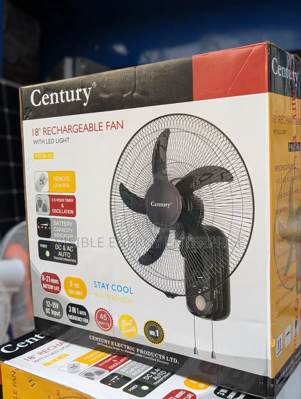 Century 18" Rechargeable Fan With Led Light and Remote Control.