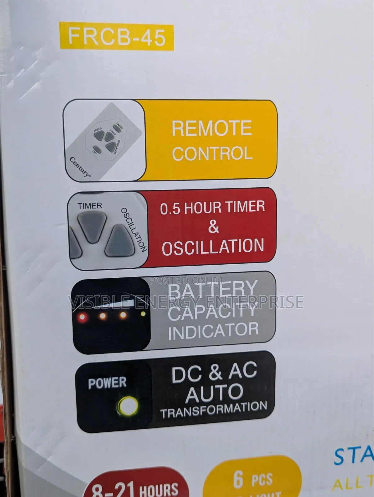 Century 18" Rechargeable Fan With Led Light and Remote Control.