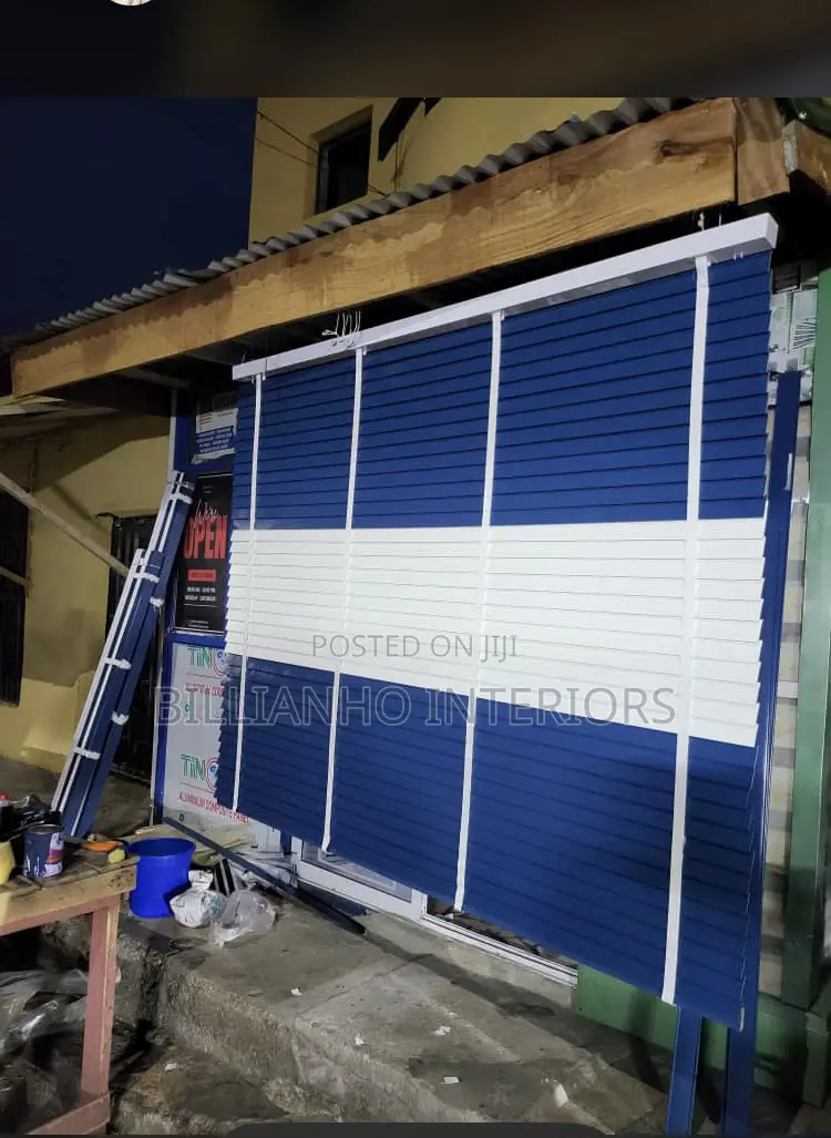 Blue and White Wooden Blinds