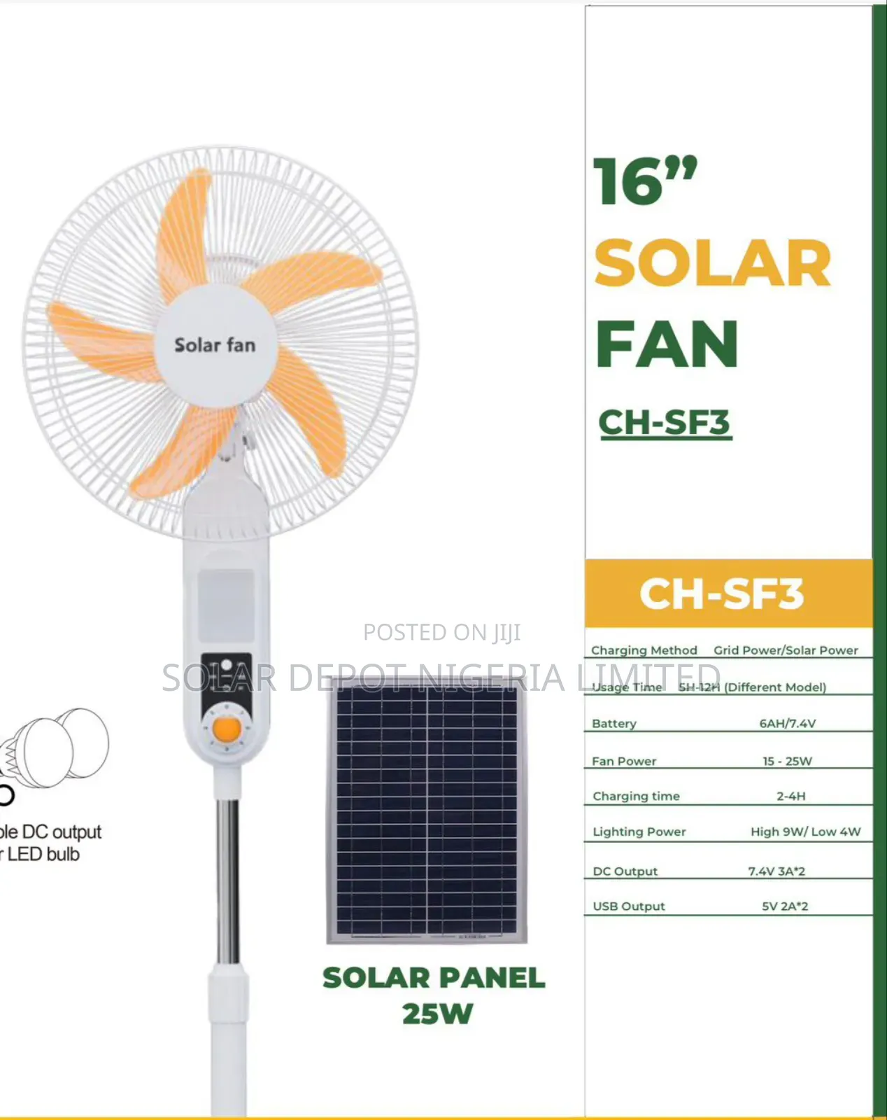 16" Solar Rechargeable Fan