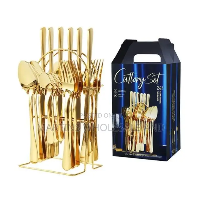 24-Piece Cutlery Set Features Gold-Plated Stainless Steel Construction