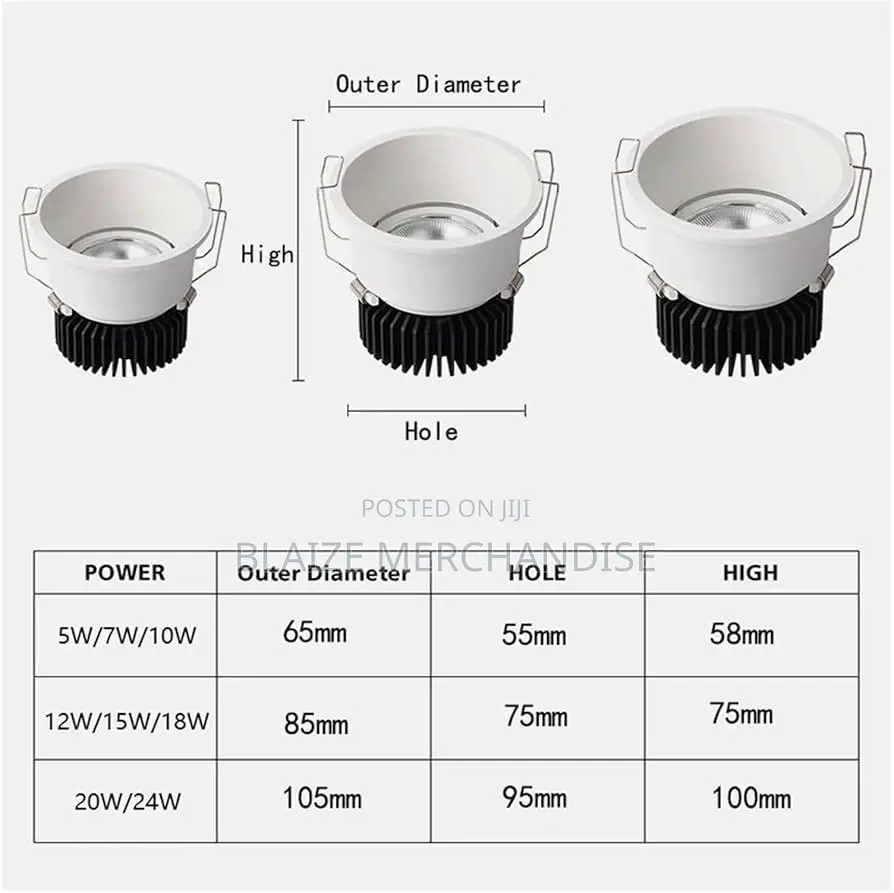 Recessed Anti Downlight 7w 10w 12w Led Spotlight Ceiling Round Panel