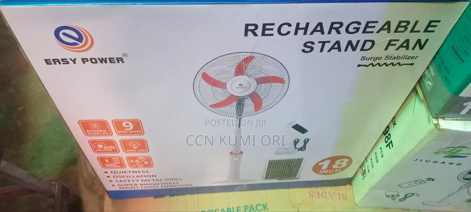 Easy Power 18-Inch Rechargeable Fan. Screen Display ,9 Speed Blades.
