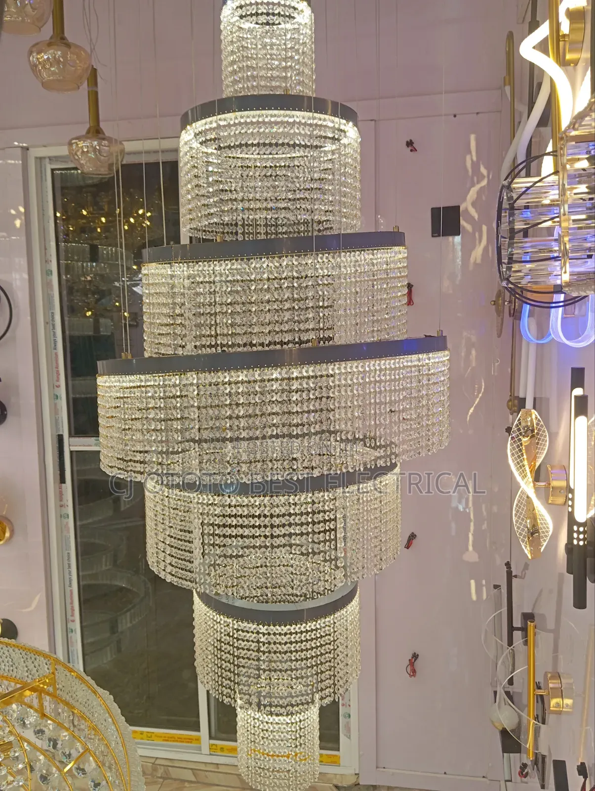 Lovely Crystal High Staircase or Open Void Parlor Light, Now in Stock
