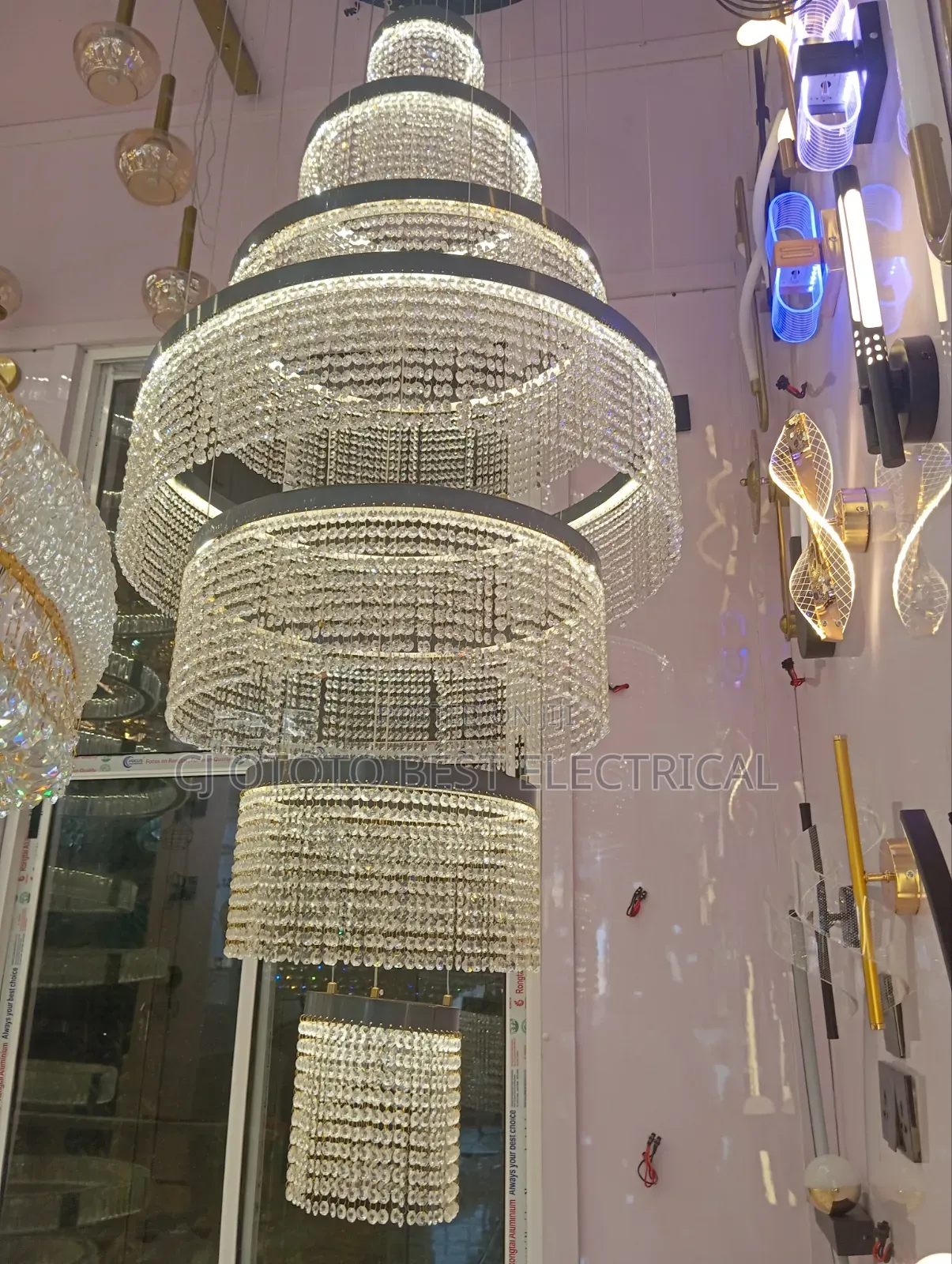Lovely Crystal High Staircase or Open Void Parlor Light, Now in Stock