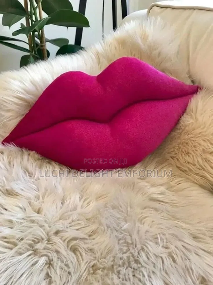 Hot Pink Velvet Lip Pillow
