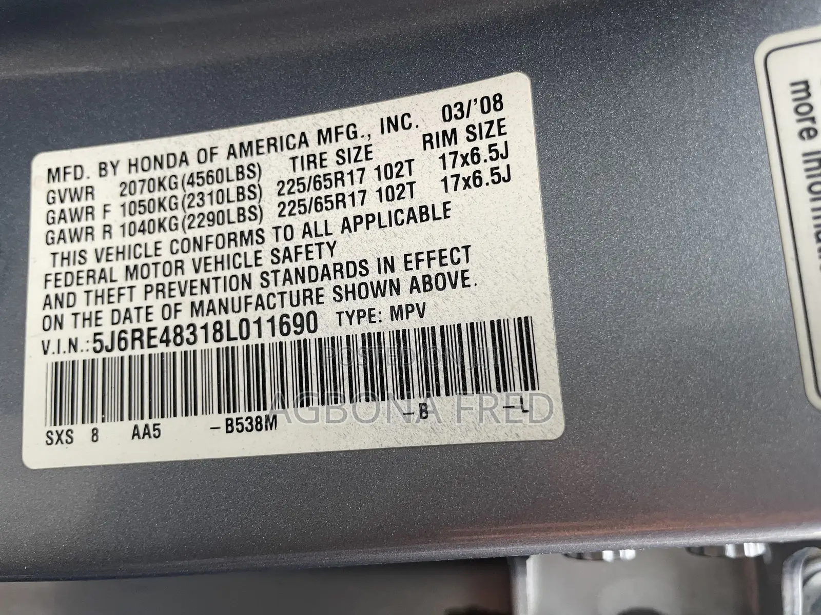 Honda CR-V 2008 Blue