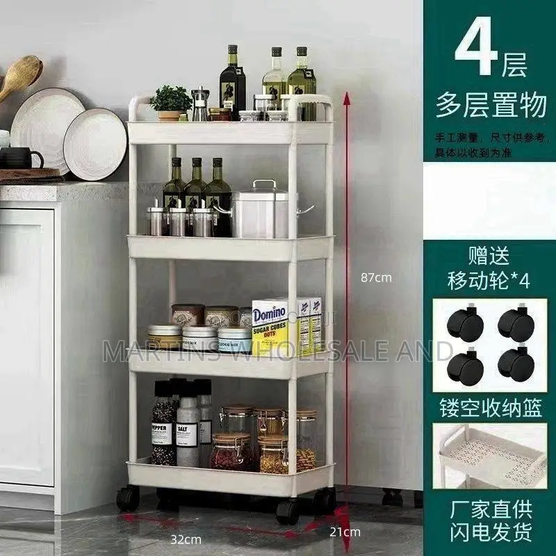 4tier Rolling Plasticstorage Trolley With Hollowedout Shelves and Whee