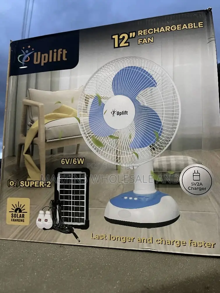 Uplift 12-inch Rechargeable Table Fan With Solar Charging Capabilities