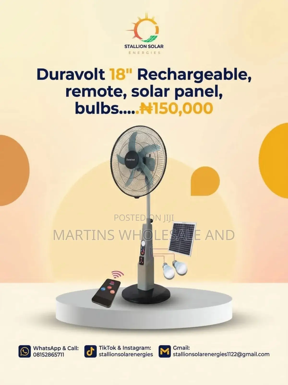 Duravolt 18" 3-in-1 Rechargeable Standing Fan