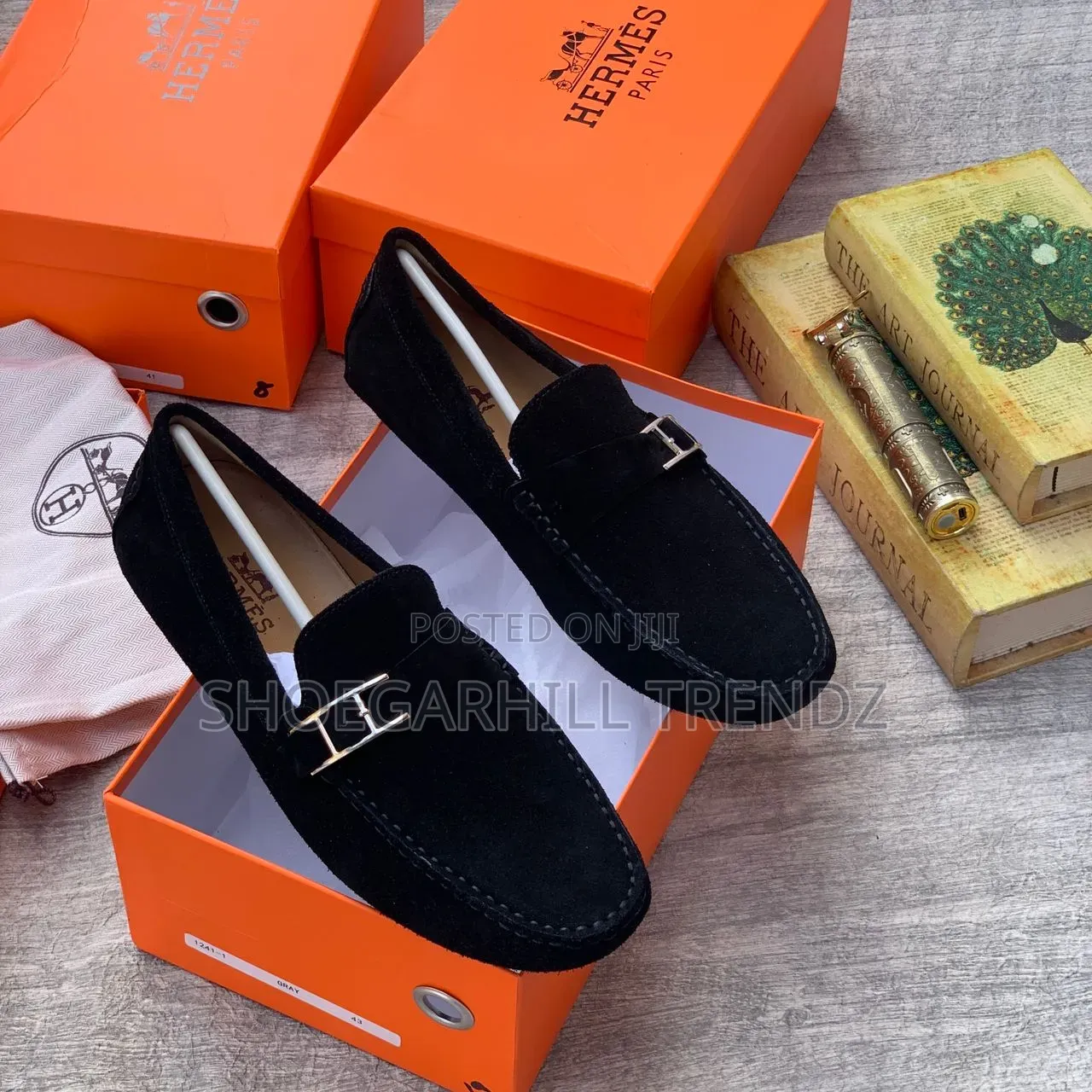 Mens Hermes Drivers Leather and Suede Loafes