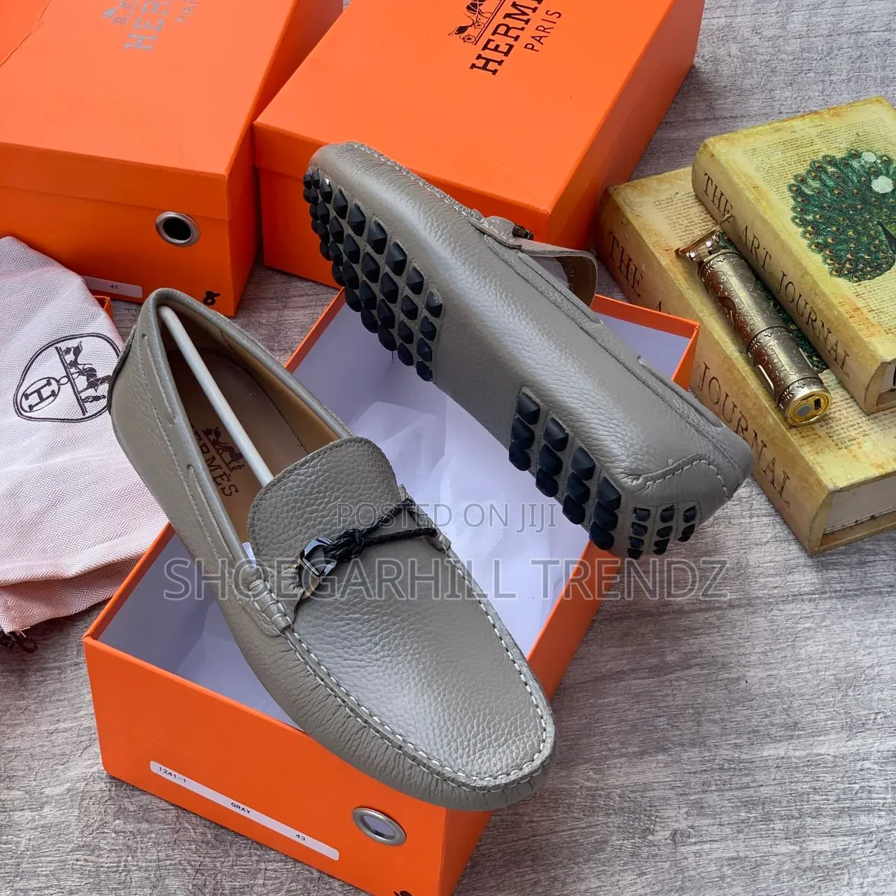 Mens Hermes Drivers Leather and Suede Loafes