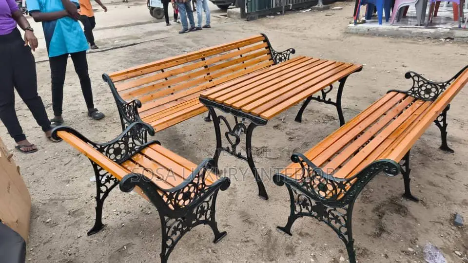 Ornate Cast Iron Wooden Garden Bench