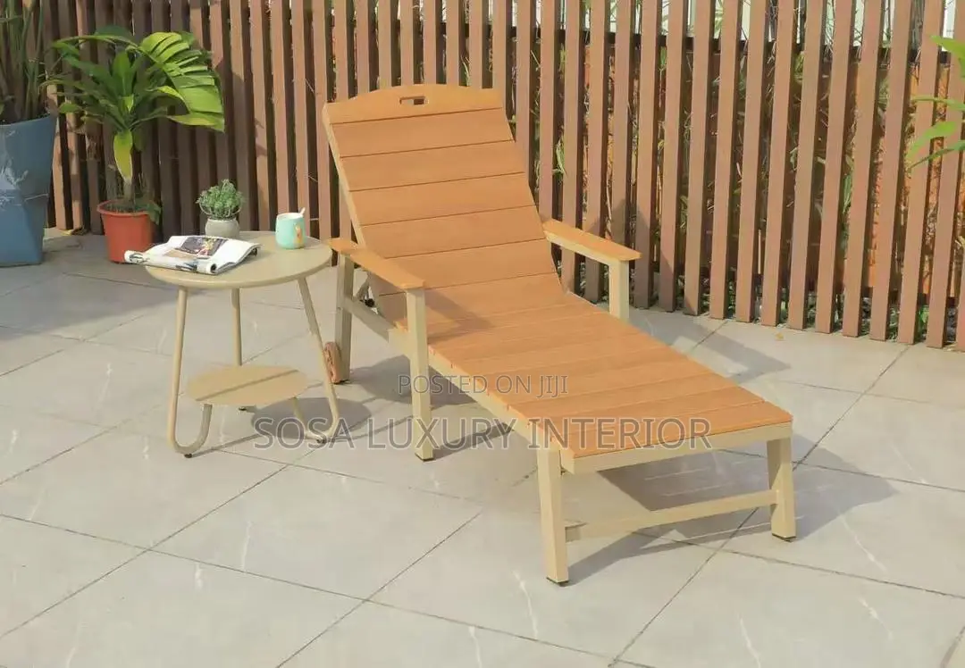 Premium Wooden Sun Lounger With Side Table - Garden Lounge Chair