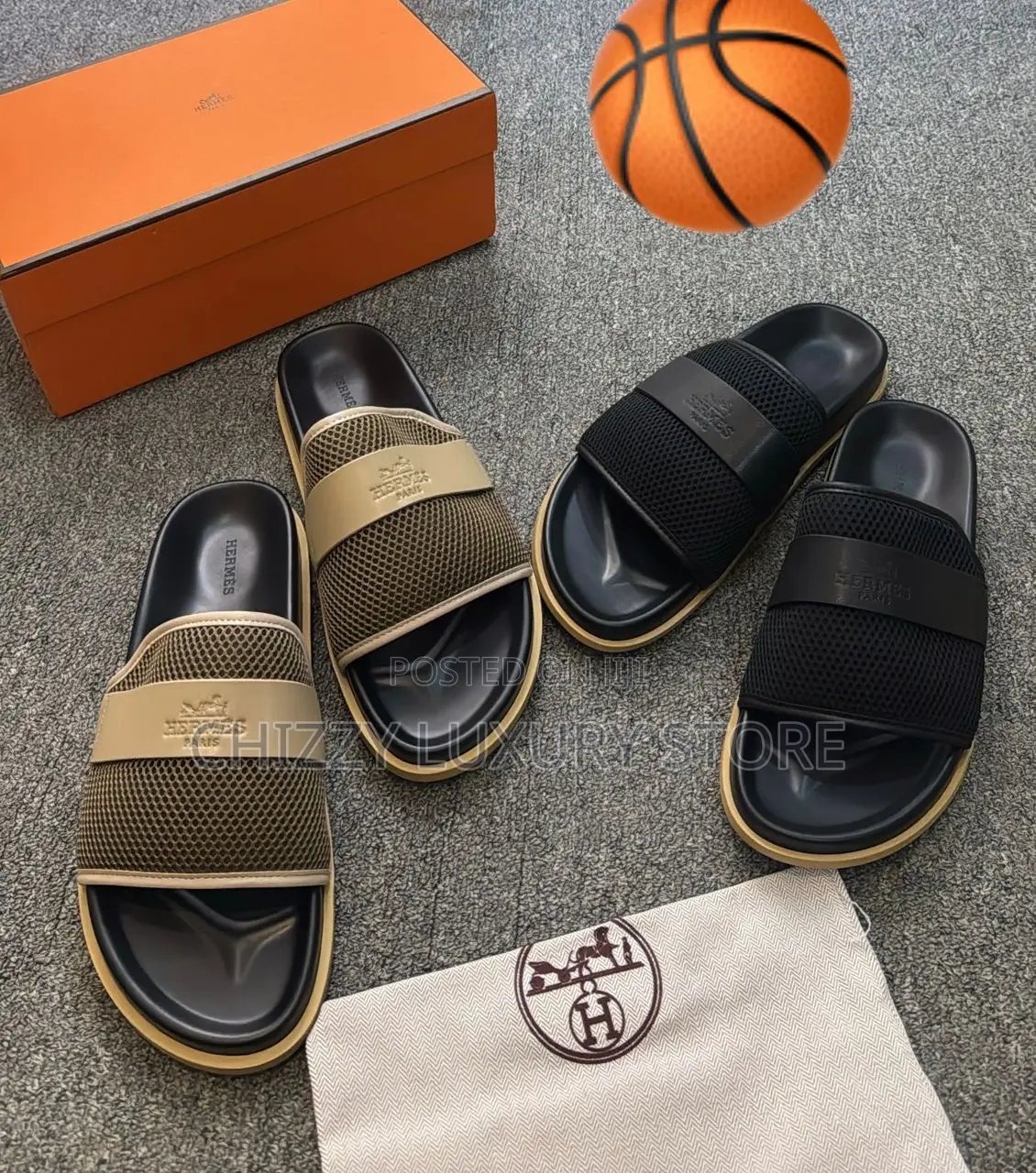 Hermes Quality Luxury Men Genuine Leather Slippers
