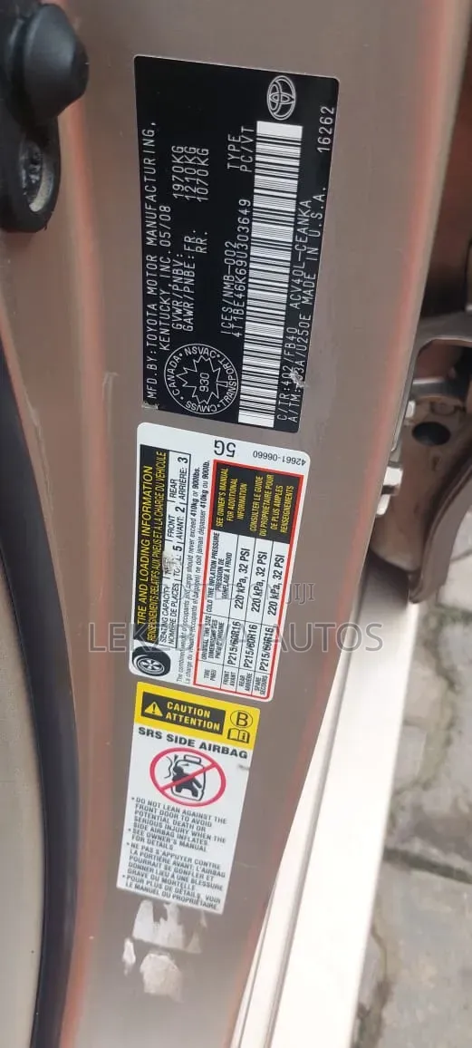 Toyota Camry 2.4 LE 2008 Gold
