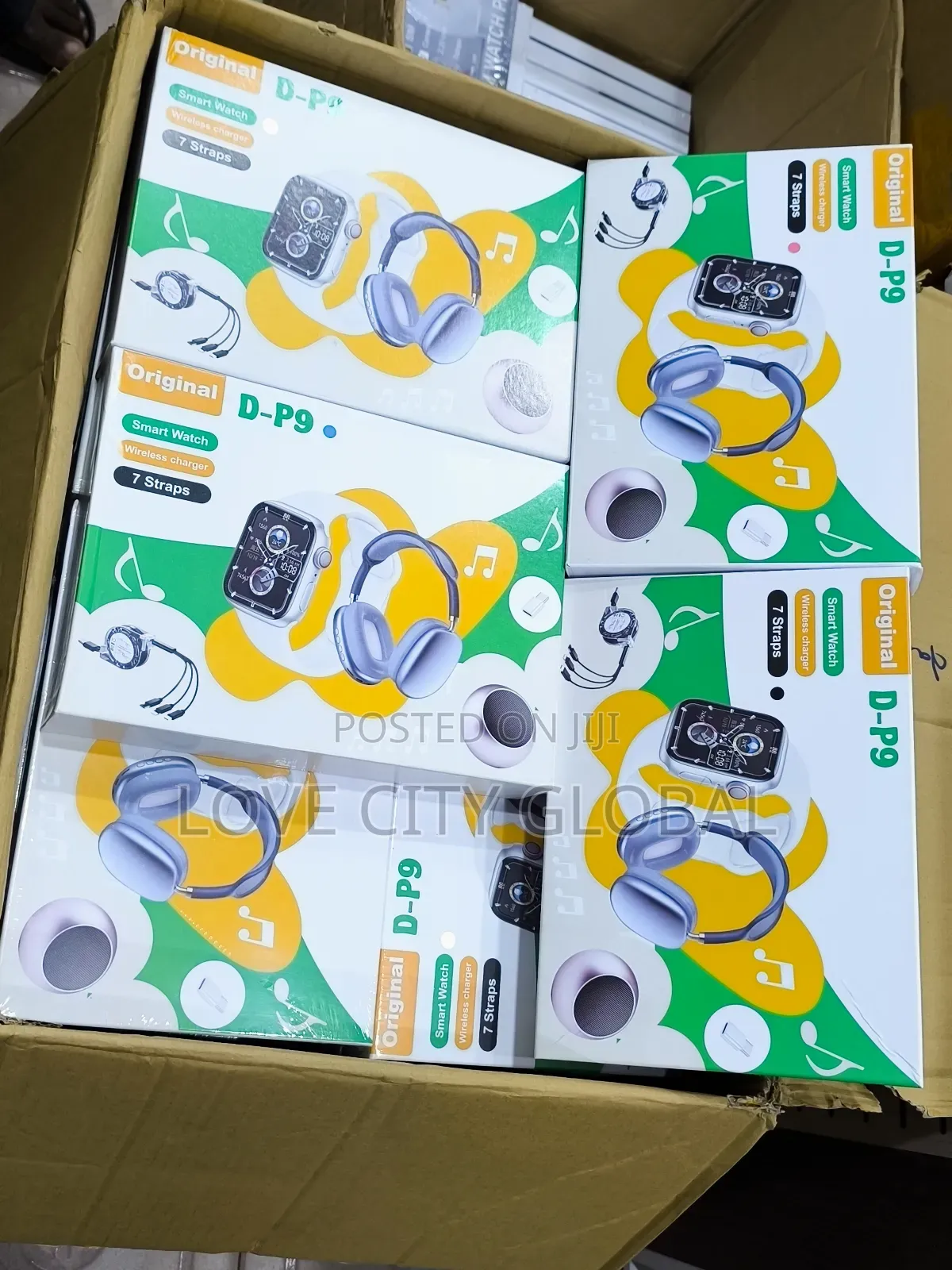 D-P9 Smart Watch Combo Set – 7 Straps, Charger, Headset, Mini Speaker