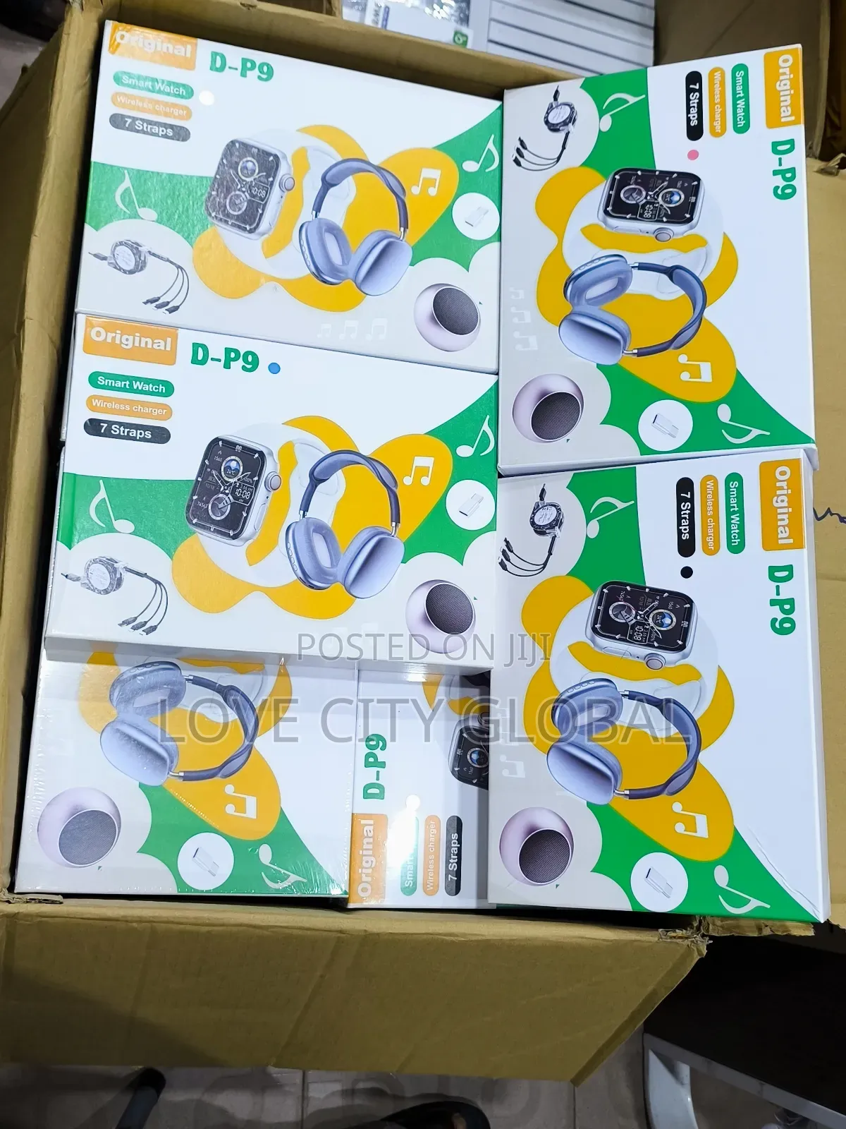 D-P9 Smart Watch Combo Set – 7 Straps, Charger, Headset, Mini Speaker