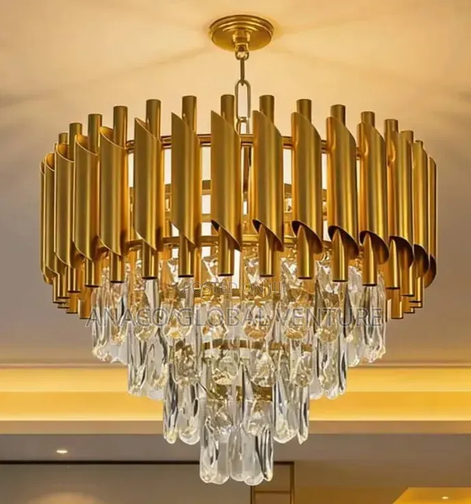 Crystal Chandelier Light With Bulb And Led Light Gold Body