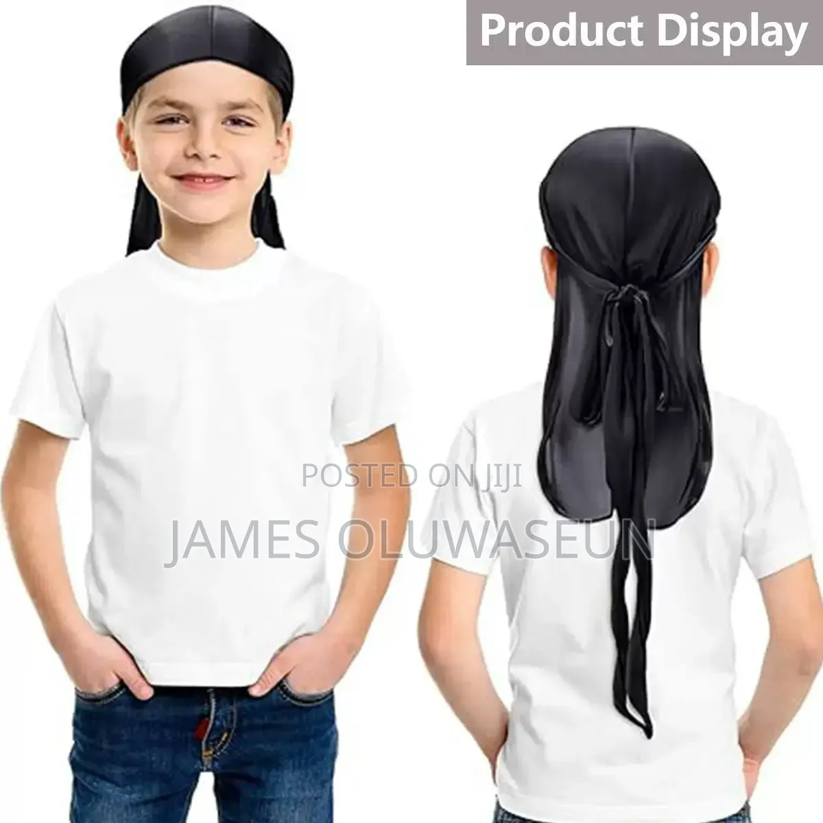 Children Long Tail Turban Available in Blue, Black, and Brown