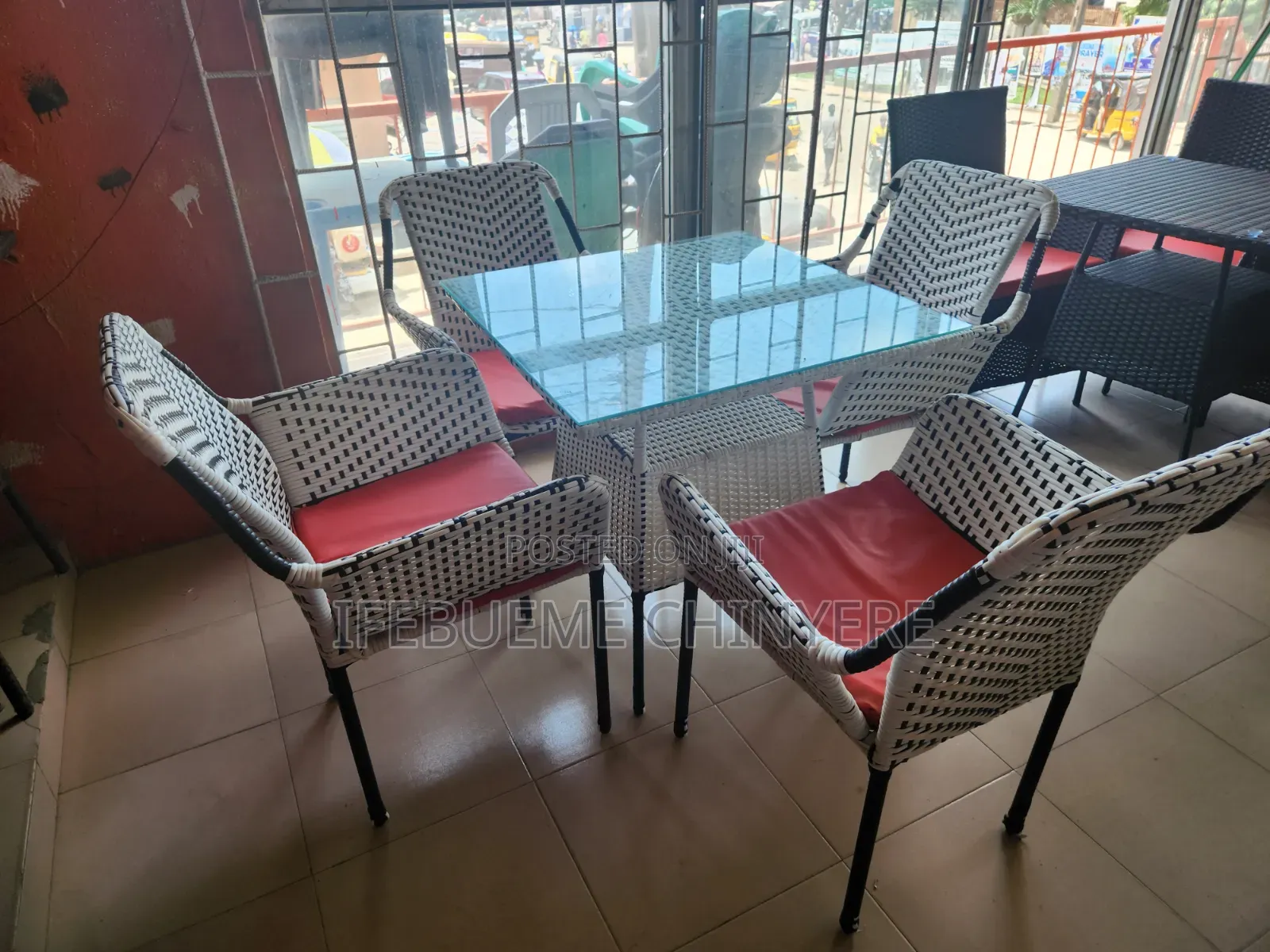 Bistro Black and White With Red Cushion