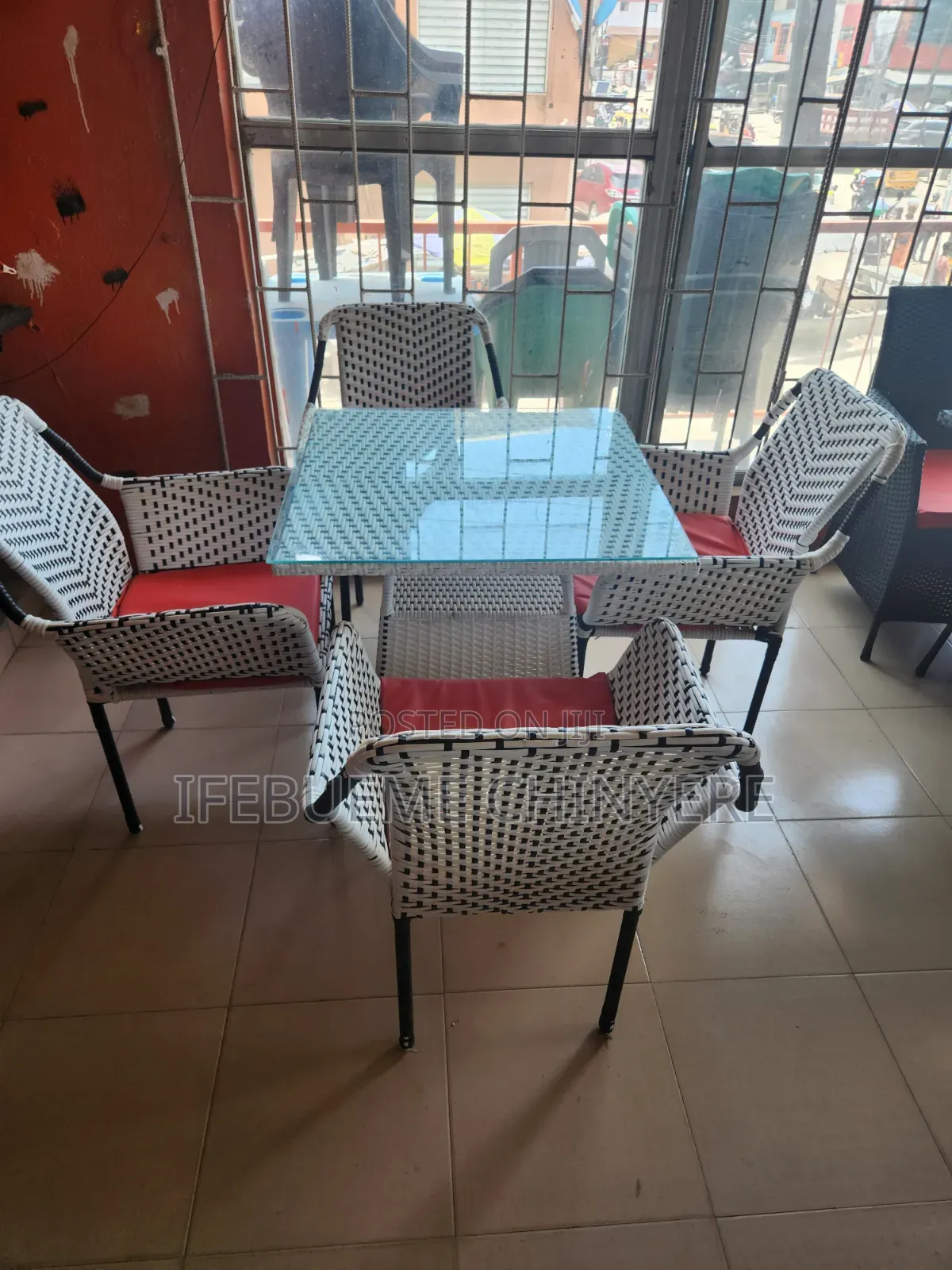 Bistro Black and White With Red Cushion