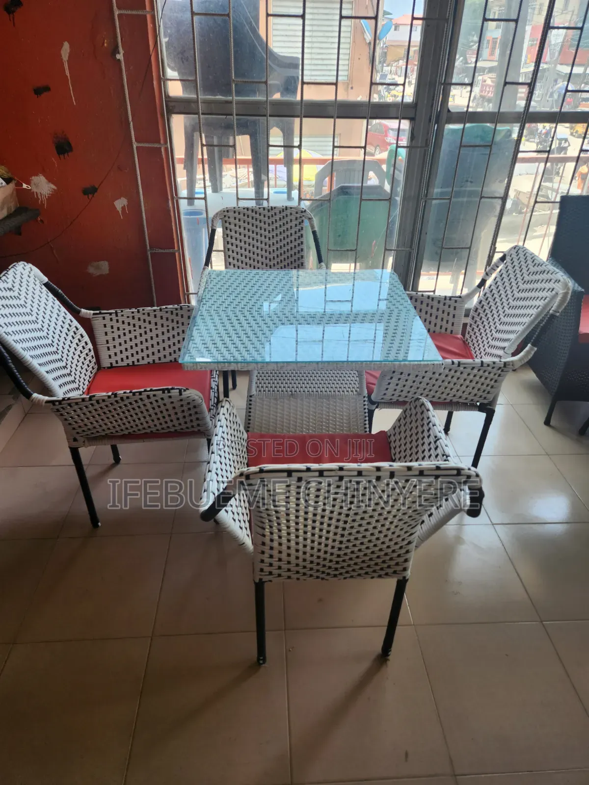 Bistro Black and White With Red Cushion