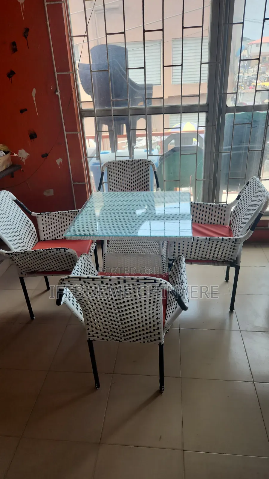 Bistro Black and White With Red Cushion