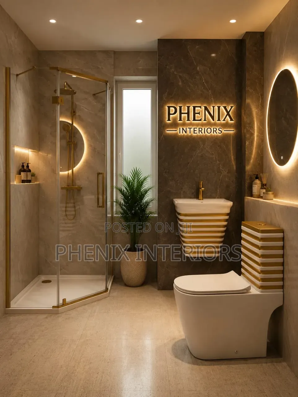 Modern Toilet Water Closet With Stripe Wall Hung Basin