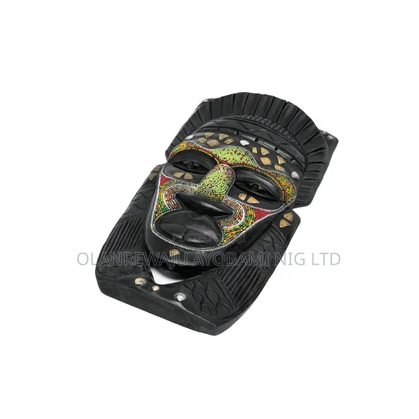 African Warrior Beaded Mask With Brass