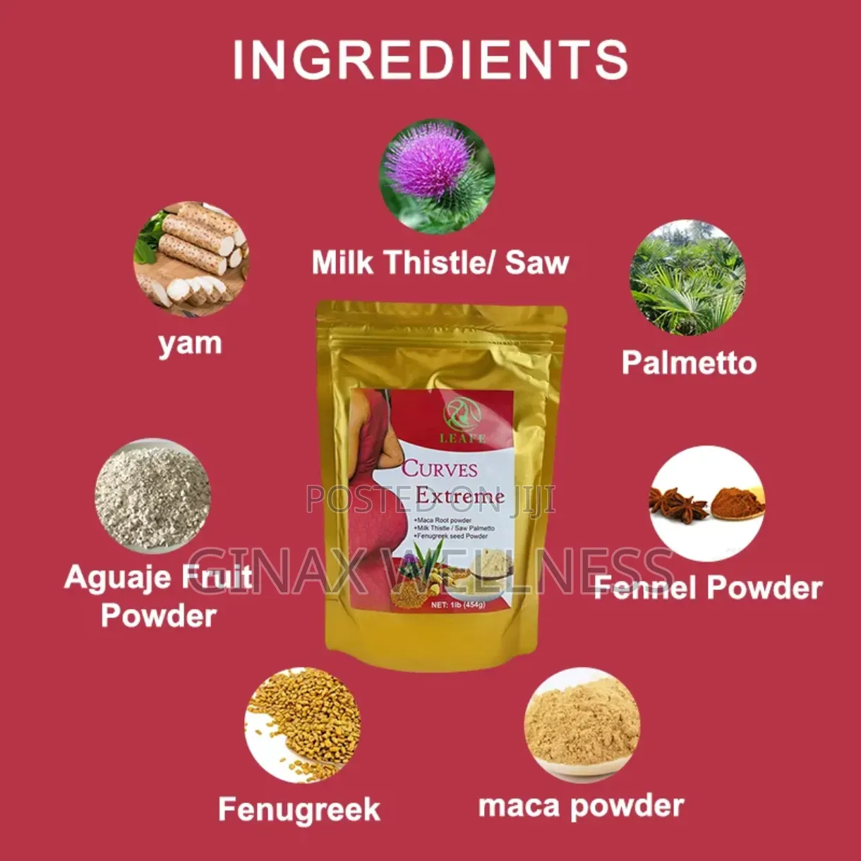 Leafe Curves Extreme Maca Powder for Hips and Butt Enhancement (454g)