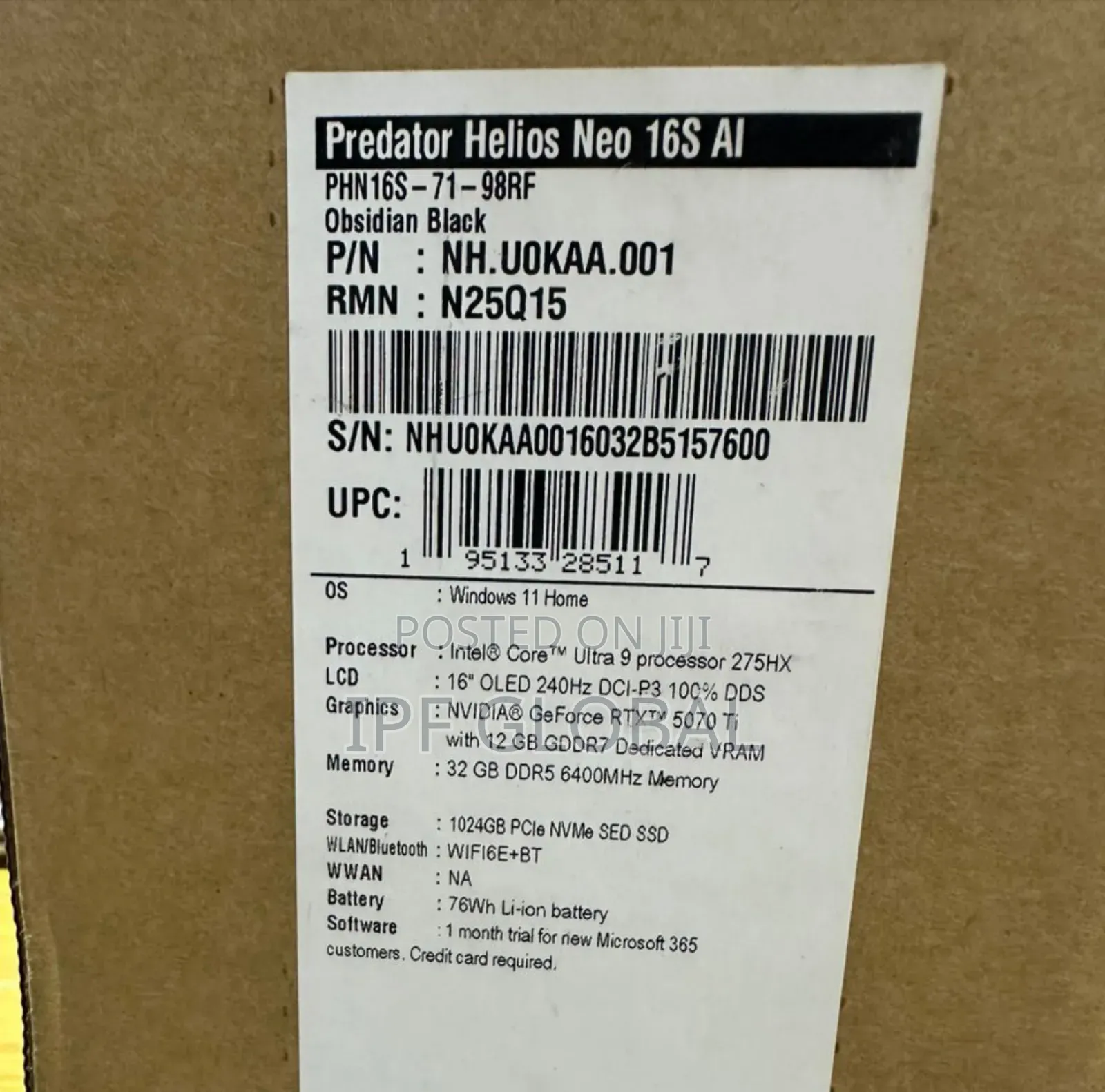 New Laptop Acer Predator Helios Neo 16 32GB Intel Core Ultra 9 SSD 1T