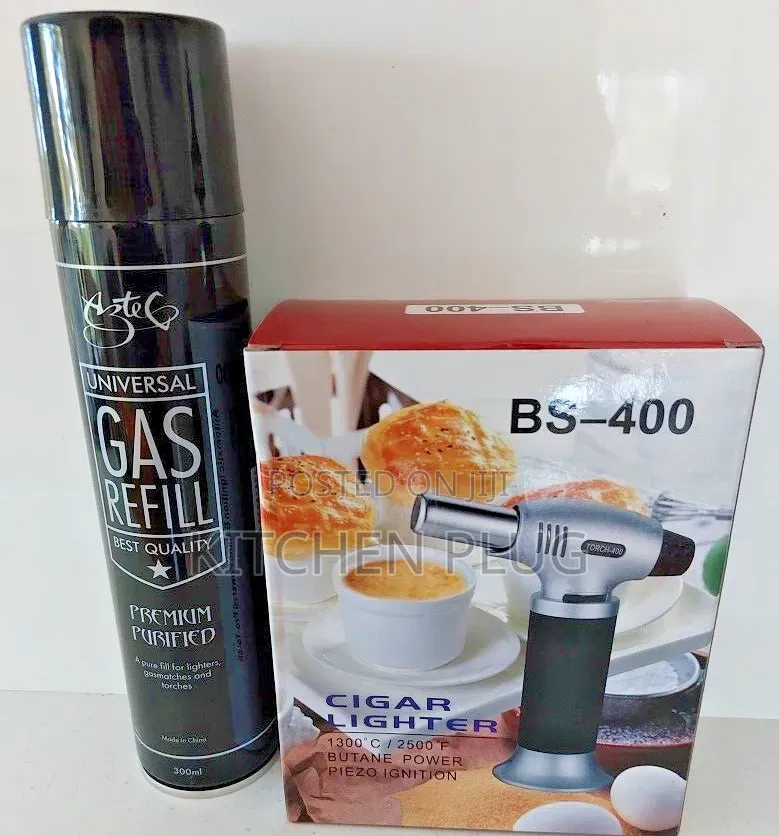 Butane-Powered Cigar Lighter and Kitchen Torch With Refill Gas