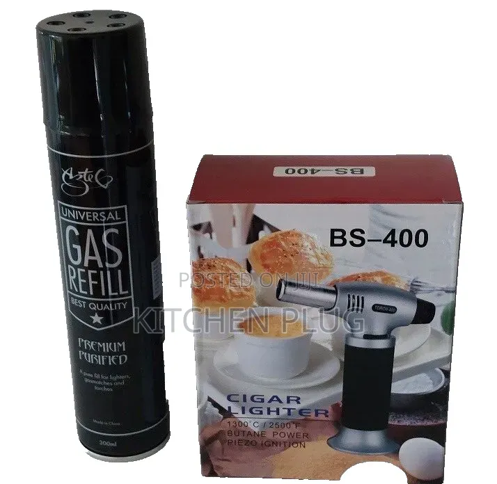 Butane-Powered Cigar Lighter and Kitchen Torch With Refill Gas