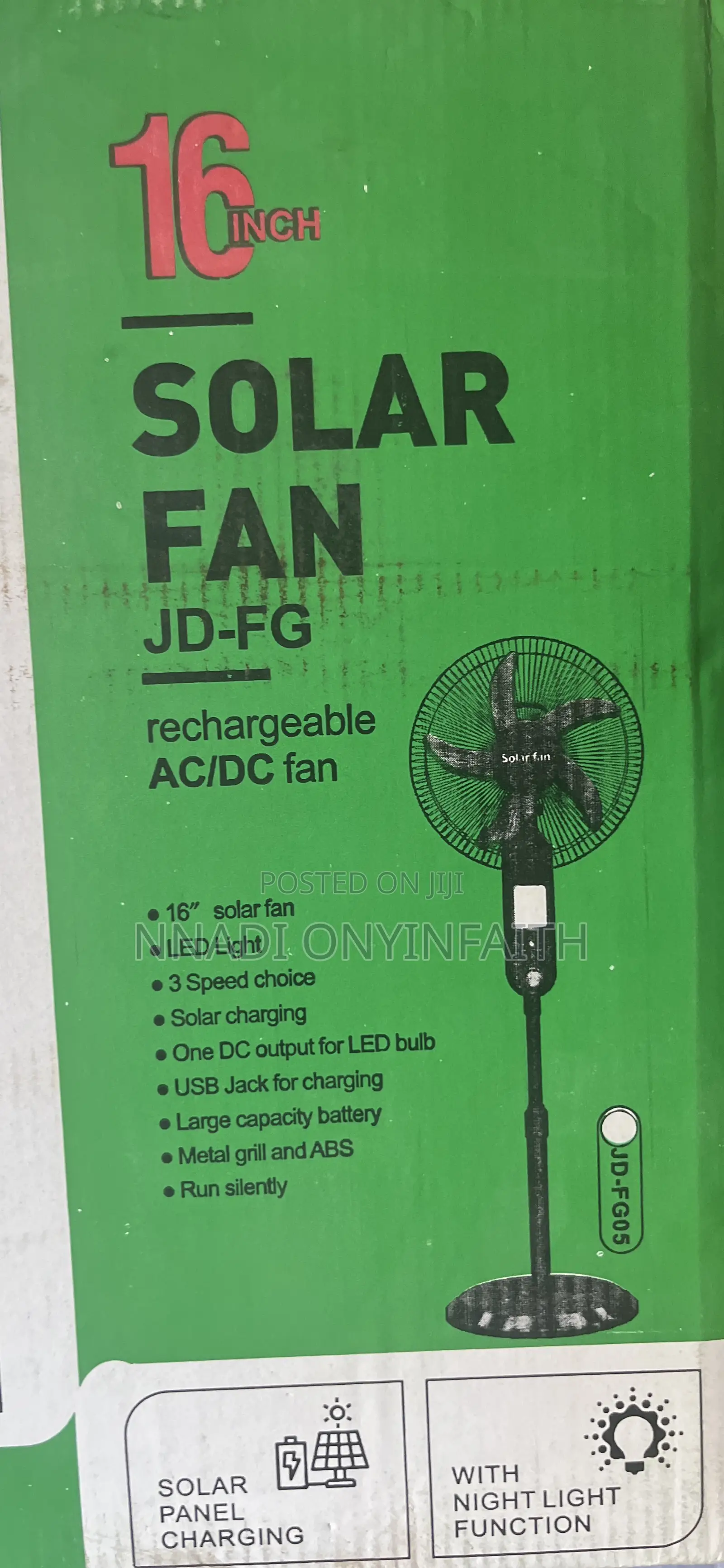 16” Solar Rechargeable Ac/Dc Fan