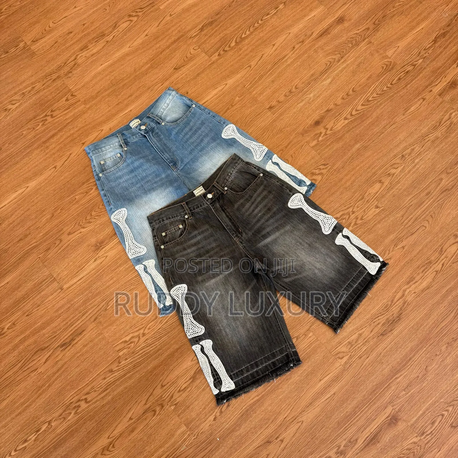 Skeleton Patch Denim Shorts