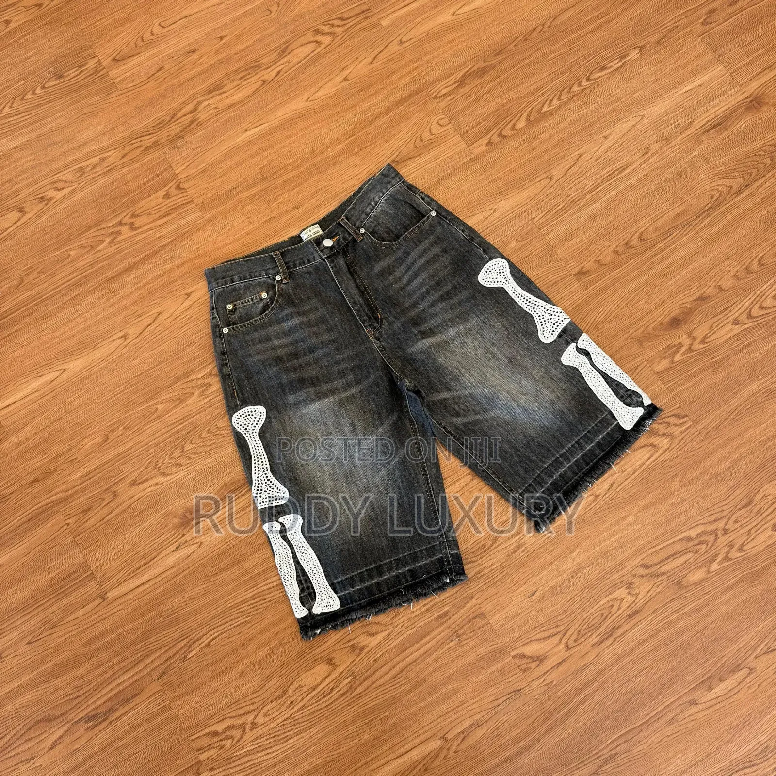 Skeleton Patch Denim Shorts