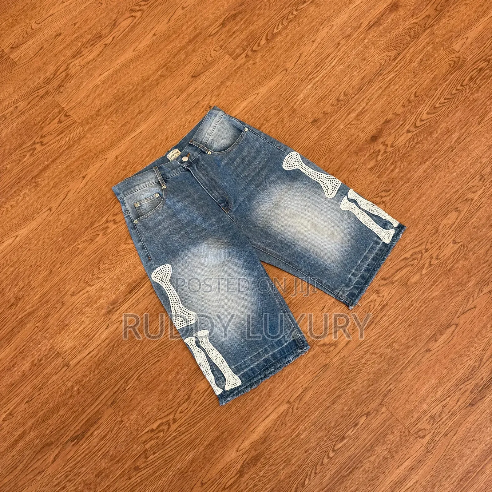 Skeleton Patch Denim Shorts