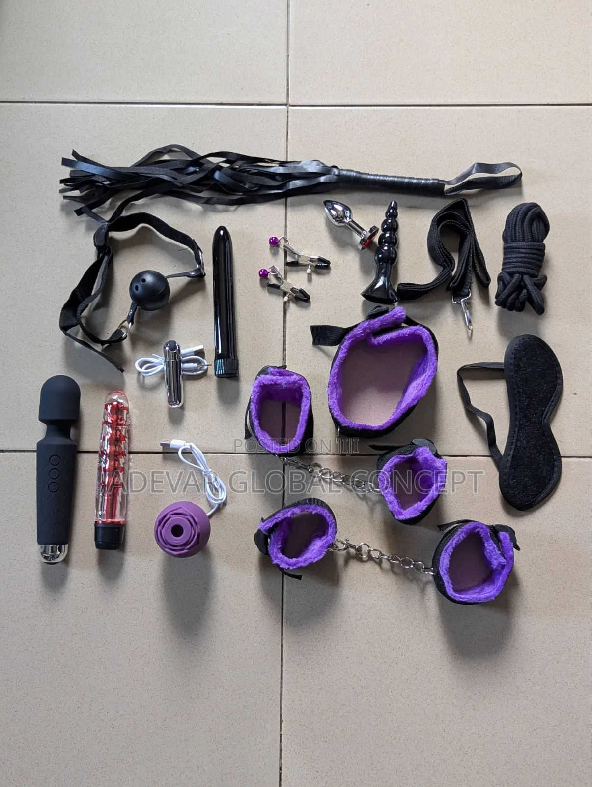 17 Pieces BDSM Kit Bondage Set + Wand Rose Sucker Bullet Vibrator