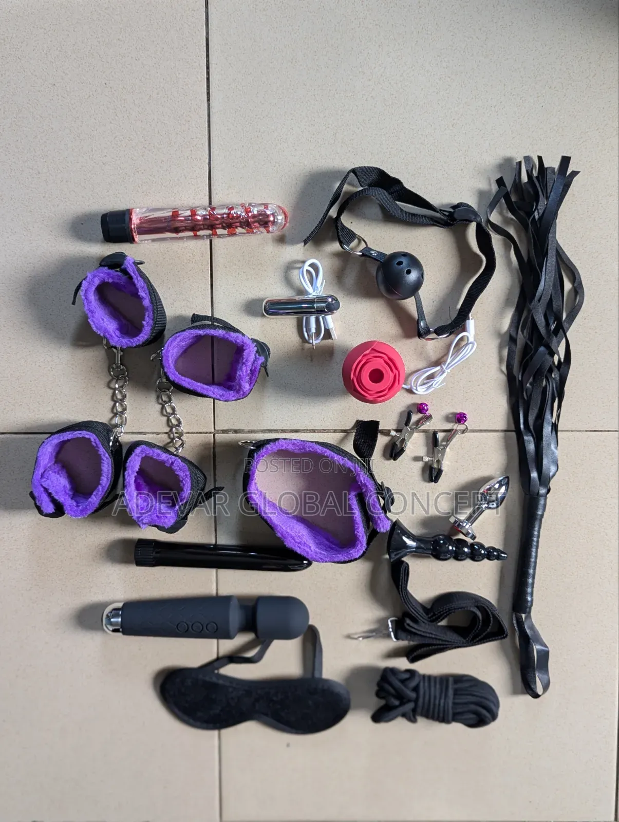 17 Pieces BDSM Kit Bondage Set + Wand Rose Sucker Bullet Vibrator