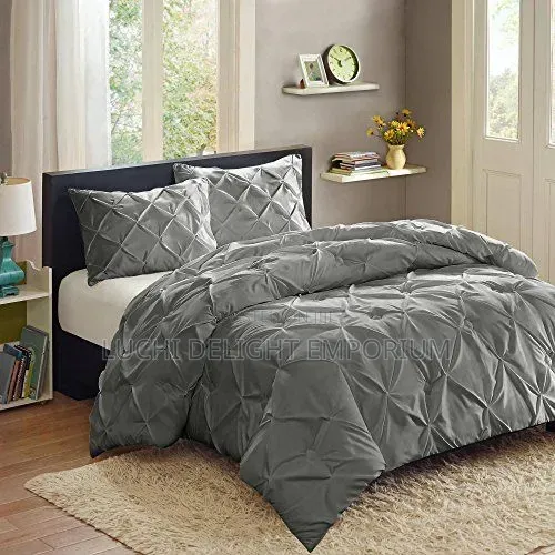 Gray American Polish Pintuk Duvet Bedsheet 4 Pillowcase Set