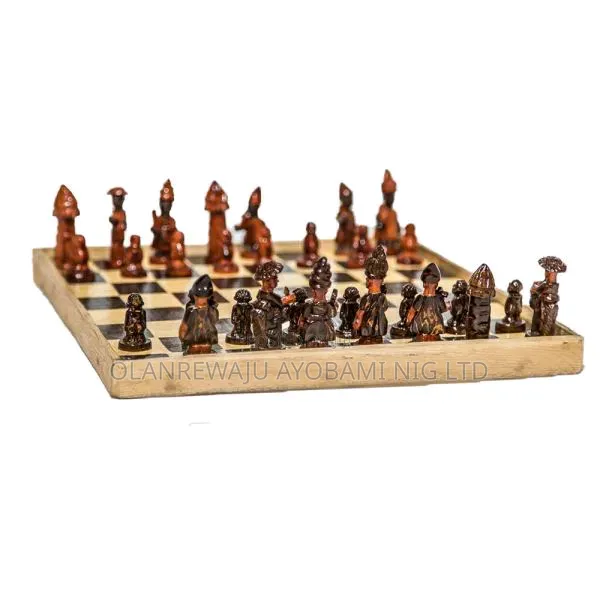 African Wooden Hand-Carved Chess Game