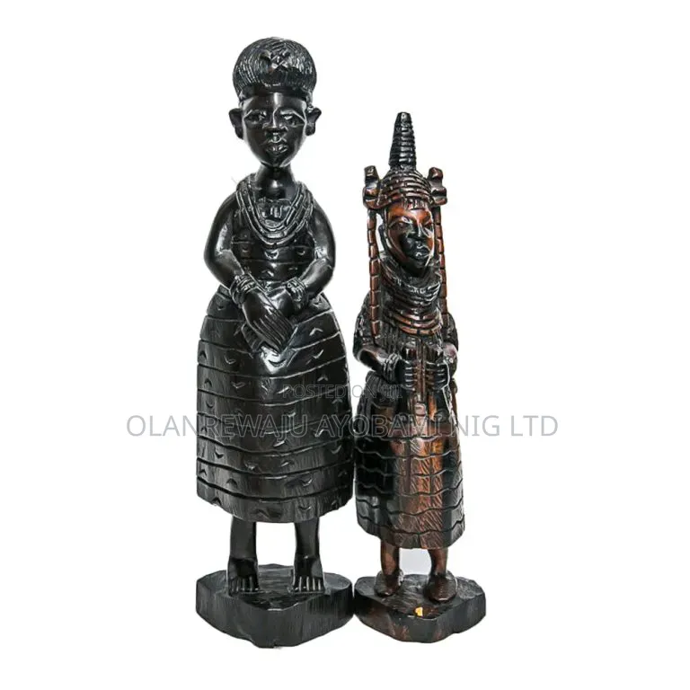 Hand Carved Benin King Queen Stands