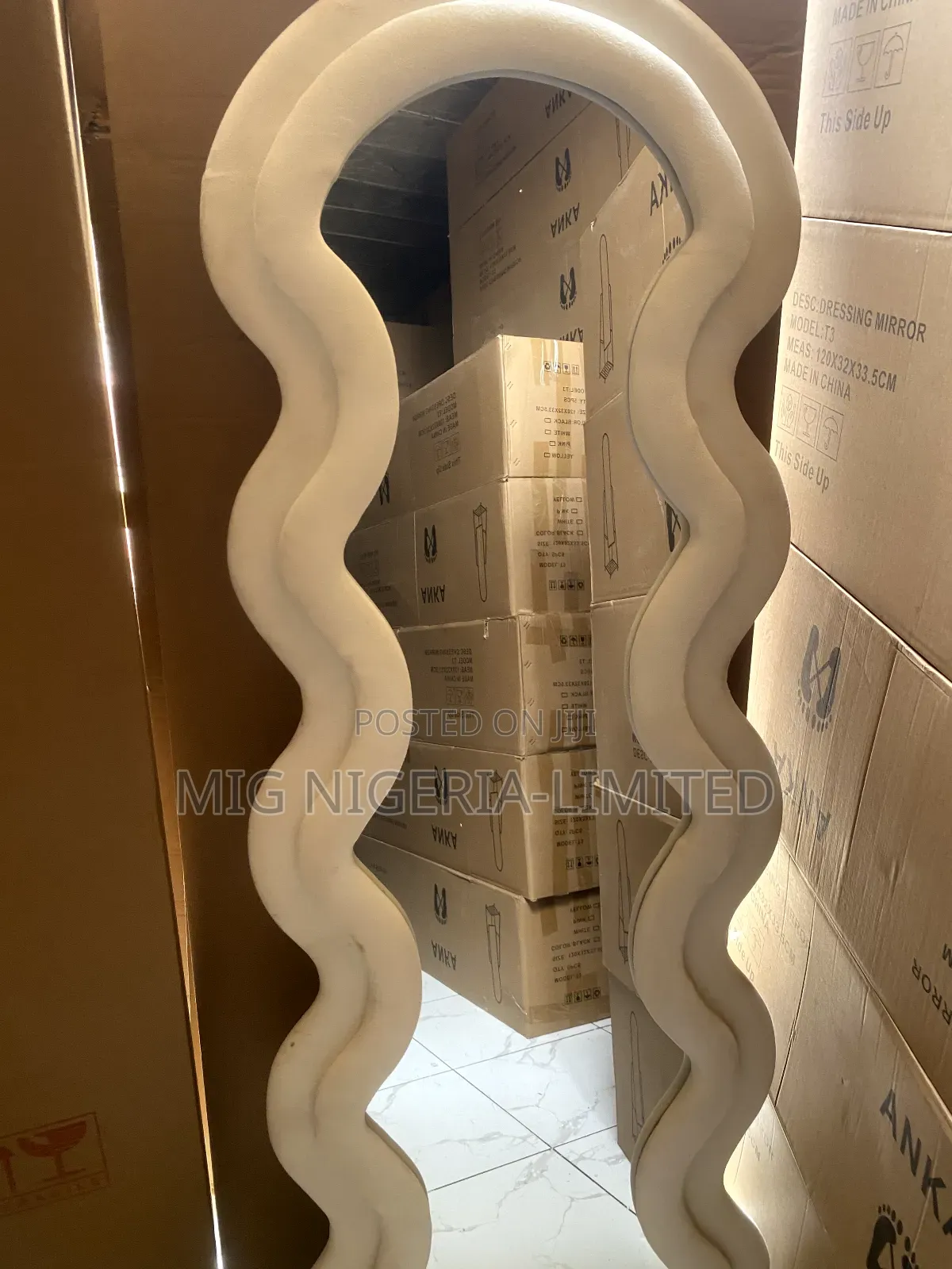 Full Length Floor Mirror, Irregular Wavy Wave Arched Design 60cmx160cm
