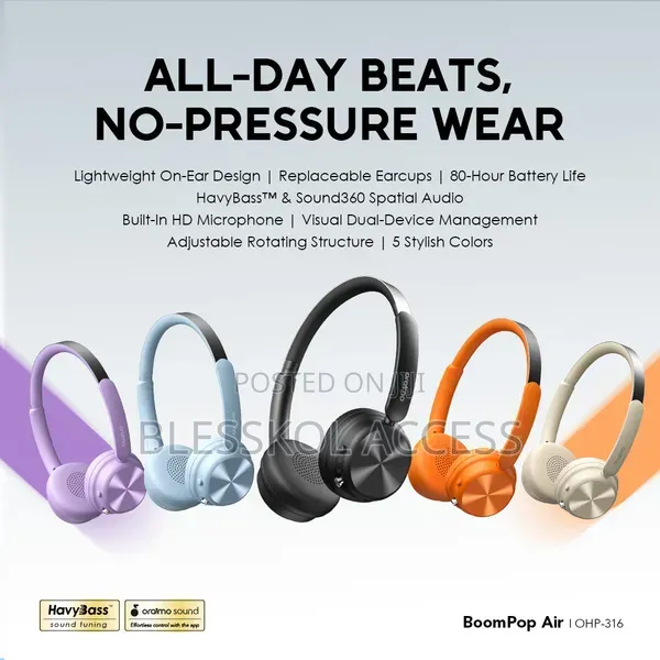 Oraimo Boompop Air Lightweight on-Ear Wireless Headphones